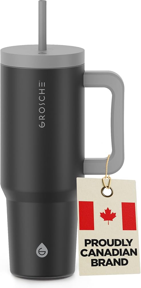 Cuisine| GROSCHE Aspen Insulated Tumbler with Straw & Lid, 40oz, Black