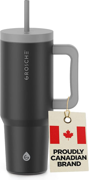 Cuisine| GROSCHE Aspen Insulated Tumbler with Straw & Lid, 40oz, Black