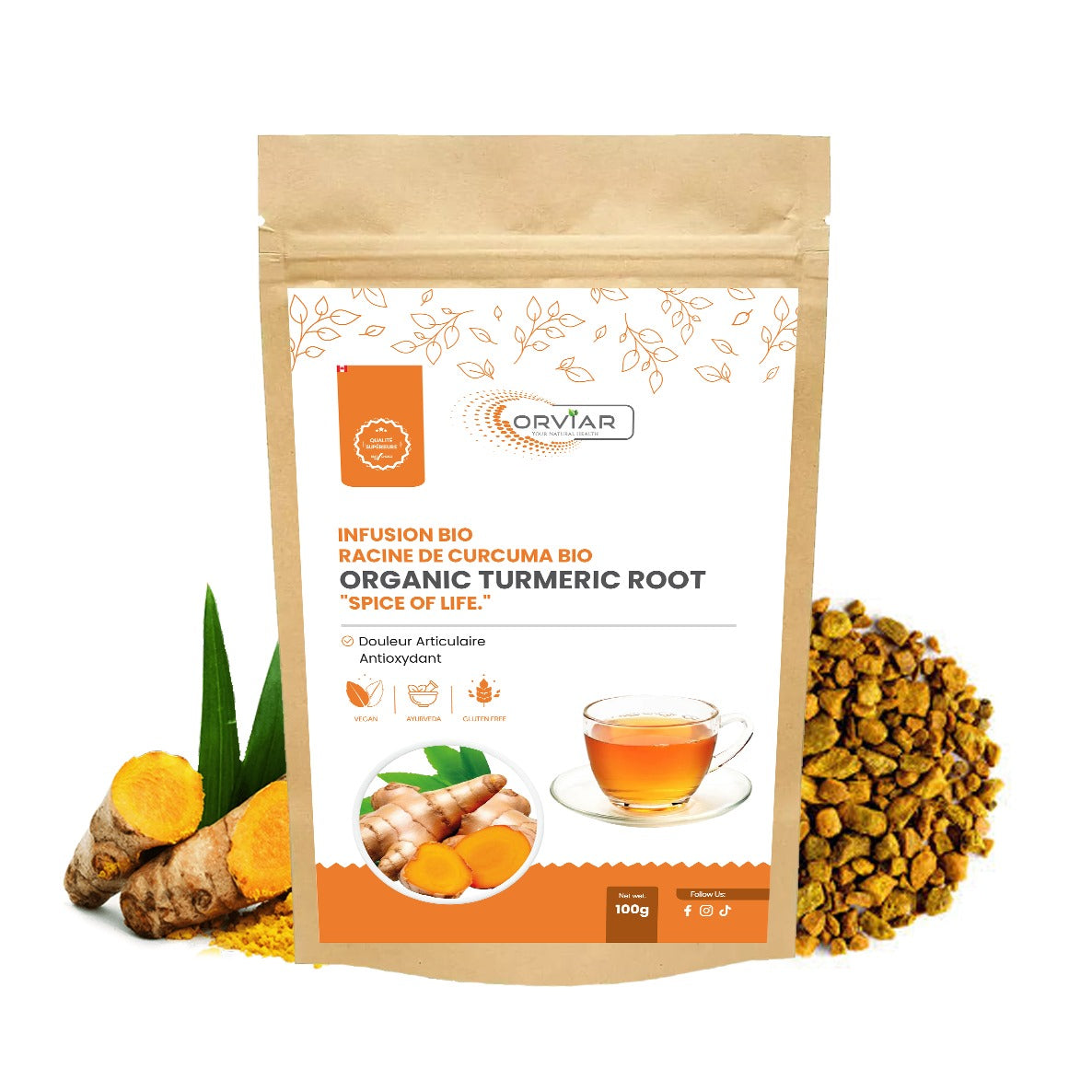 Infusion ,Tisane CURCUMA BIO racine coupée (curcuma longa) - 100gr