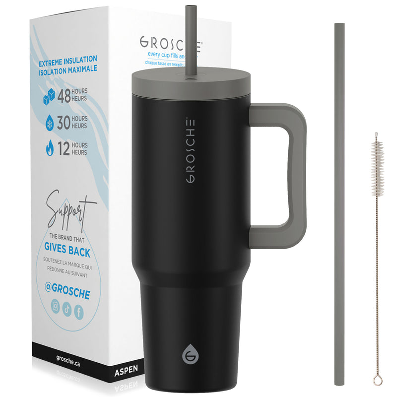 Cuisine| GROSCHE Aspen Insulated Tumbler with Straw & Lid, 40oz, Black