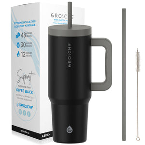 Cuisine| GROSCHE Aspen Insulated Tumbler with Straw & Lid, 40oz, Black