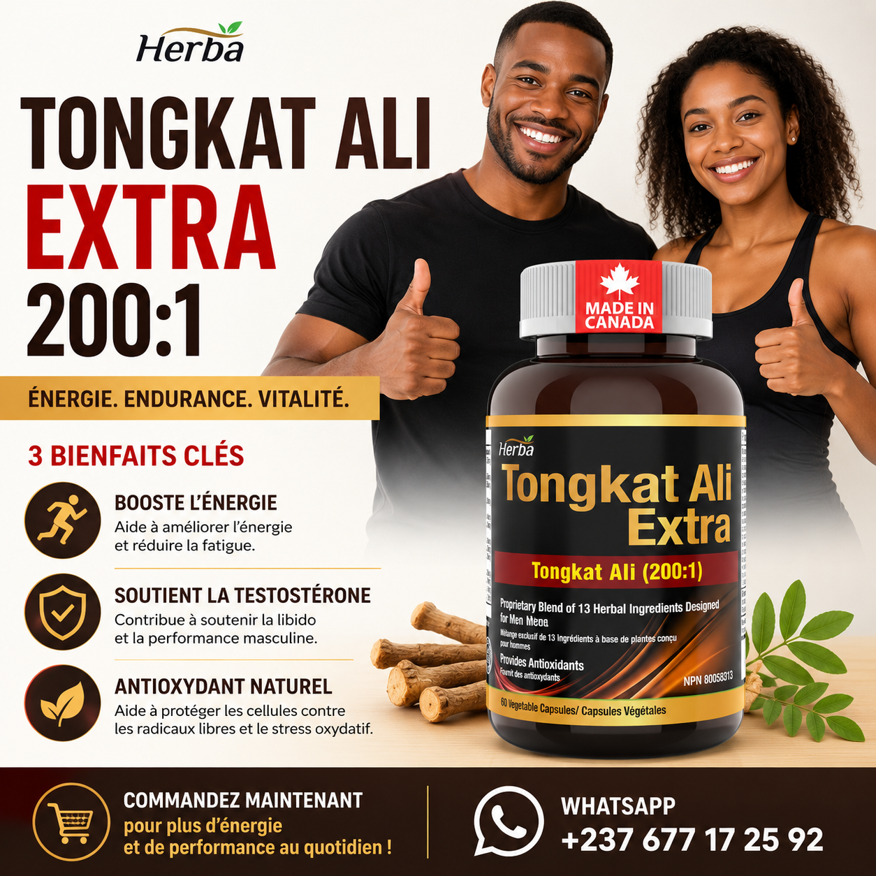 Complément alimentaire Herba Tongkat Ali  - vitalité masculine | 60 gélules végétales