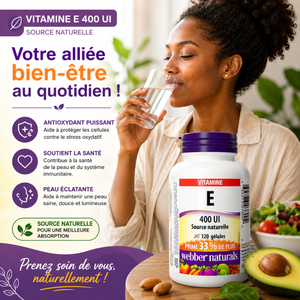 Complement Alimentaire Vitamine E 400 UI, 120 gélules, source naturelle de vitamine E, soutien antioxydant