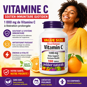 Complément alimentaire Vitamine C à libération temporaire 1000 mg  pour les os, les dents et  la santé immunitaire