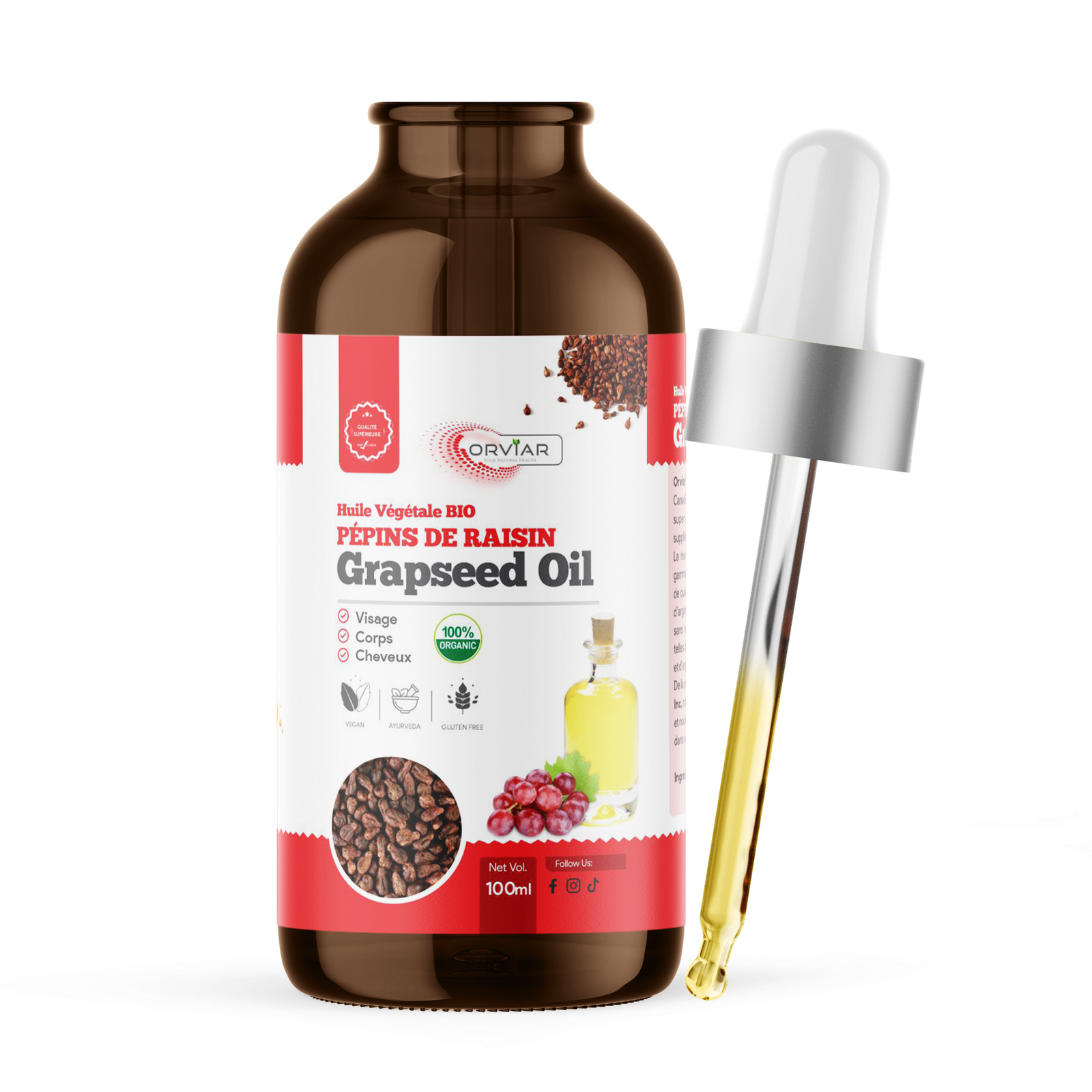 Huile de pépin de raisin : Luttre contre les pellicules et nourrit le cuir chevelu 100 ml