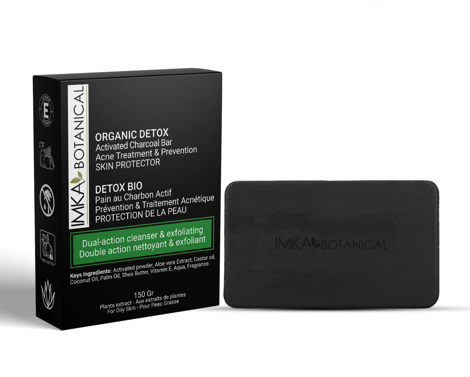 IMKA botanical Savon au charbon pour l'acné, l'eczéma -   3 Morceaux