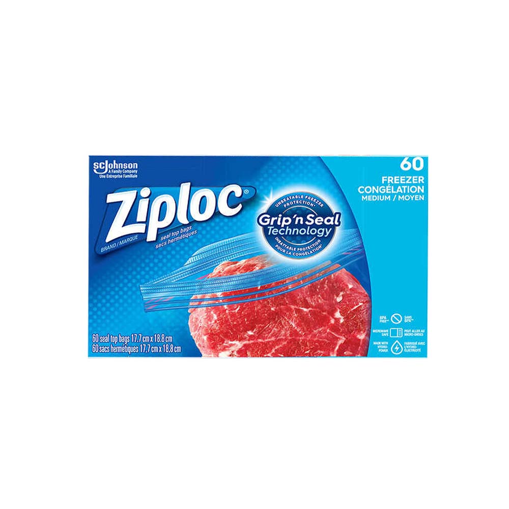 Ziploc  Sacs Moyen pour Congélateur - Aide à préserver la saveur originale. 60 sacs solides